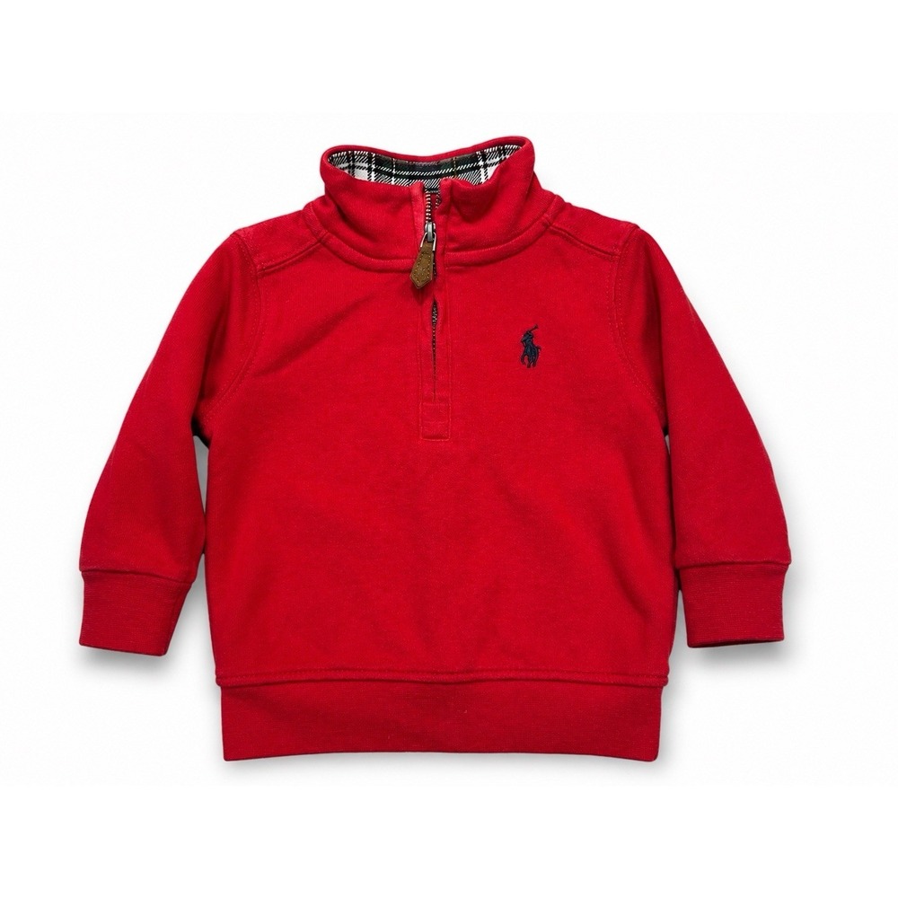 Polo Ralph Lauren Toddler Boys Red Quarter Zip Pullover Sweater 6M Pony Logo